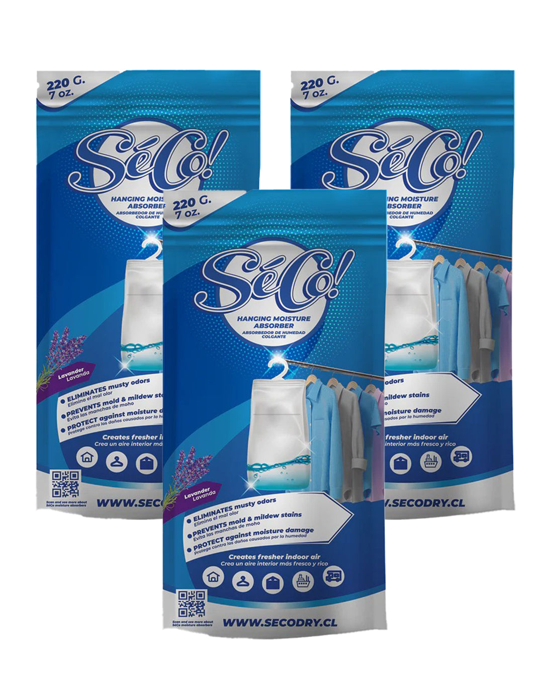 SéCo! Absorbente Humedad Colgante 3 x 220 gr - Puntolimpieza